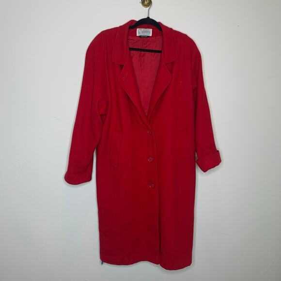 Vintage Red Long Wool Coat Raglan Sleeve 70s 80s Large - Picture 9 of 11